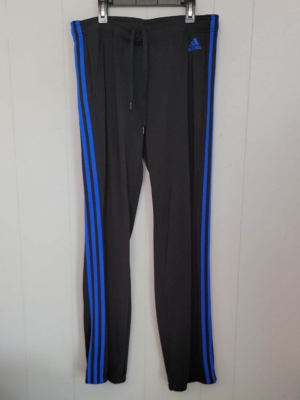 Adidas Women's Pants Large Black Blue Stripe Athletic Activewear